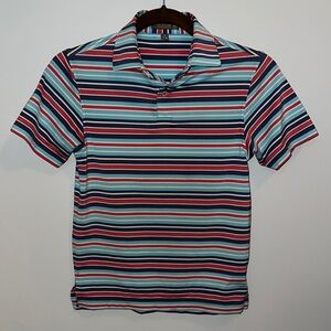 Peter Millar Blue and Red Striped Polo Shirt. Boy Small 7-8. Summer Comfort.